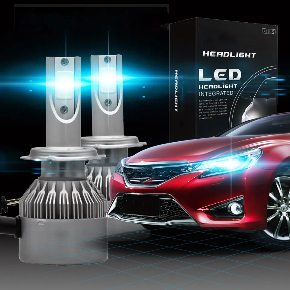 2x H7 COB LED Headlight Bulb Hi//Lo Beam 100W 20000LM 6000K White HID Car Lights