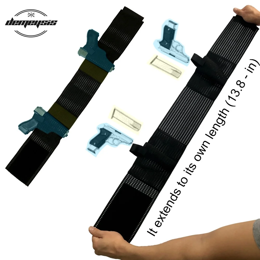 Universal Right Left Gun Holster Tactical Elastic Belly Band Waist Gun Pouch with 2 Magazine Pouches Concealed Carry