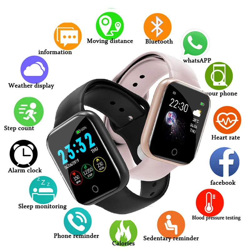 

Portable Men Women Smart Color Screen Sports Waterproof Smart Watch For IOS Android Muti-Function WristWatches Silicone Strap