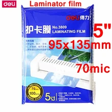 

100PCS/lot Deli 3809 hot pouch laminator film 5"(95x135mm) size 70 mic photo documents PET laminating film pouch film wholesale