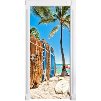 

Home Decor Decal Poster 3D Creative Surboards Beach Sea Door Stickers Waterproof Wallpaper Print Art Picture For Kids Room Paste