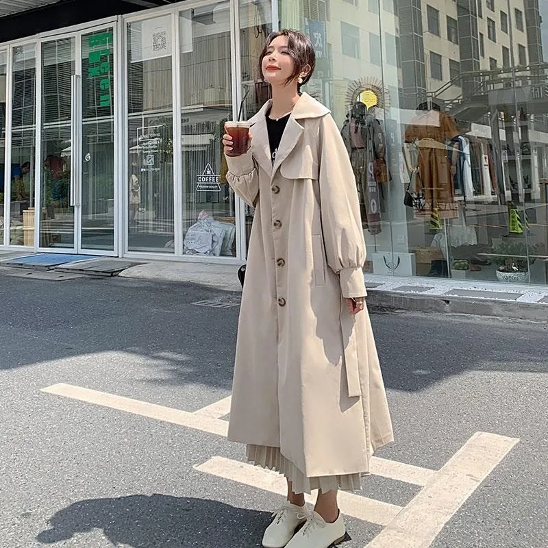 

Chic Windbreaker Women's X-Long Spring Autumn Solid Adjustable Waist Trench Coat Elegant England Fashion Office Lady Overcoats