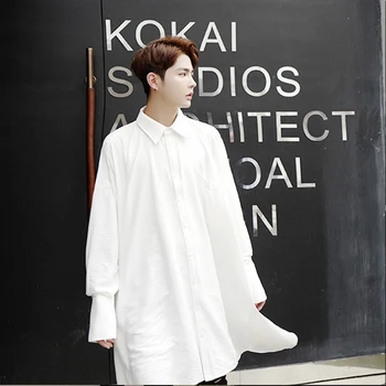 

Hairstylist loose men's nightclub Korean shirt fashion shirt spring men's and women's bat sleeves