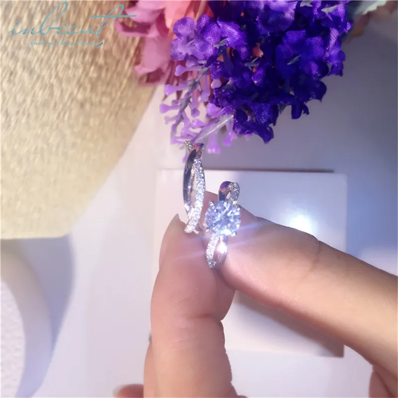 inbeaut S925 Sterling Silver Brilliant Cut Ring for Female Original Twinkling Perfect 1 Ct Simulated Diamond Wedding Rings Gift