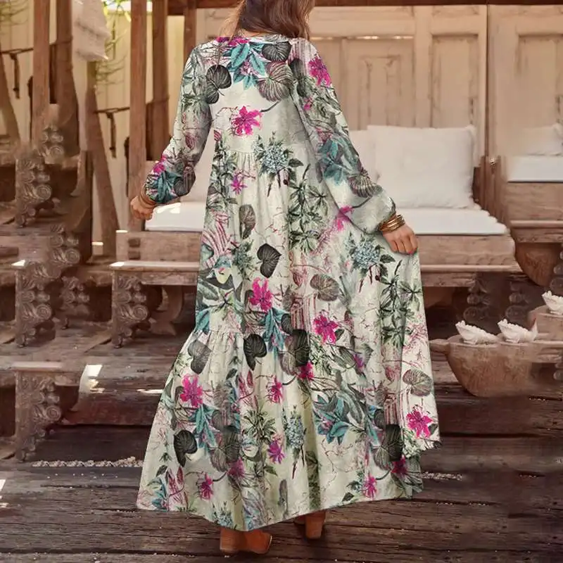 Autumn Long Sleeve Long Maxi Dress WomenPlaid Dress ZANZEA 2020 Casual Summer Sundress Loose Fashion Vestidos Party Robe