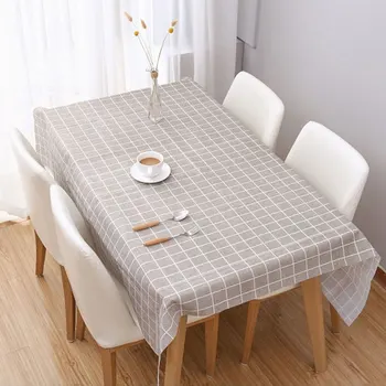 

Plaid Decorative Linen Tablecloth With Tassel Waterproof Oilproof Thick Rectangular Wedding Dining Table Cover Tea Table Cloth