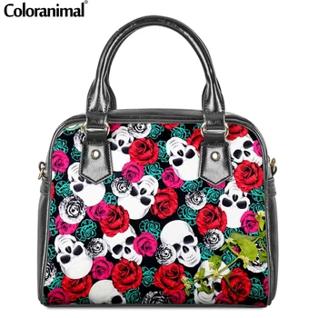 

Coloranimal New Classical Black Women Tote Rose Skull Printed Luxury Handbags Ladies Daily Shoulder Bags Bolsa Feminina 2020