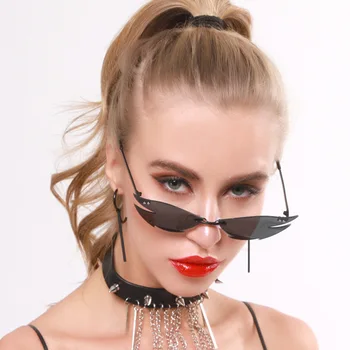 

Fashion Rimless Cat Eye Sunglasses For Women 2020 New Clouds Steampunk Sunglasses Sexy Personality Lentes De Sol Mujer Black