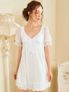 

womens nighties Cotton Sexy Sleepwear Nightdress Lace Nightwear Sleepshirts Nightgown home clothes for women night dress shirt
