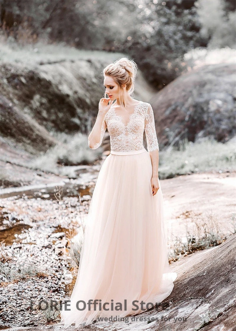 LORIE элегантные кружевные свадебные платья Boho, свадебные платья с коротким рукавом в богемном стиле, свадебное пляжное платье, вечерние платья с пуговицами на спине