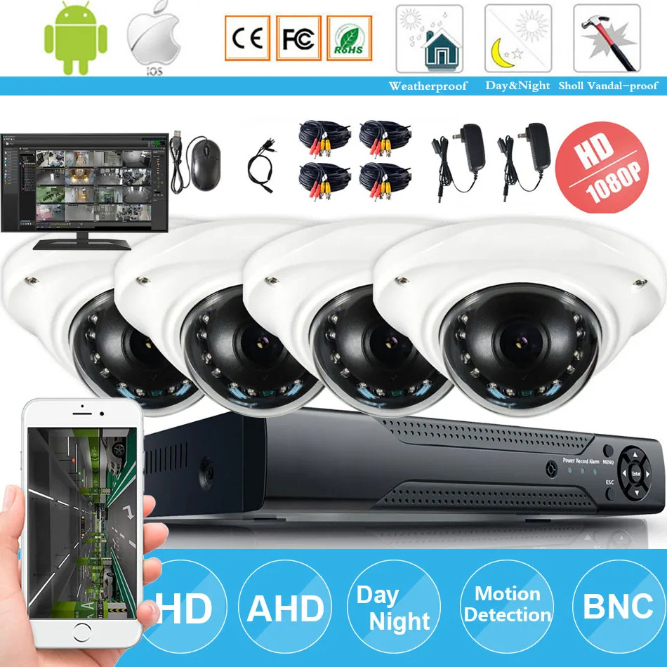 4CH 1080P AHD DVR CCTV Системы 1 ТБ HDD 2MP купольная камера ИК Ночное Водонепроницаемый