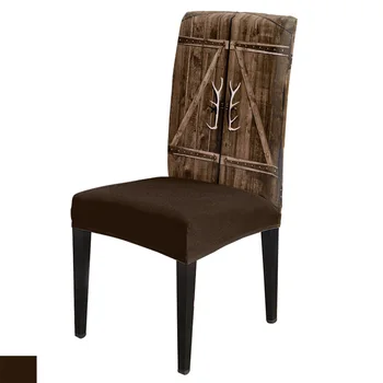 

6/8piece Antlers Wooden Doors Print Chair Cover Dining Elastic Chair Covers Spandex Stretch Elastic Anti-dirty Removable