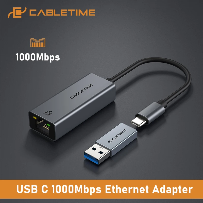 

CABLETIME USB C LAN Adapter to Ethernet 1000Mbps Network for PC Dell Lenovo RJ45 Adapter USB C Network Card C361