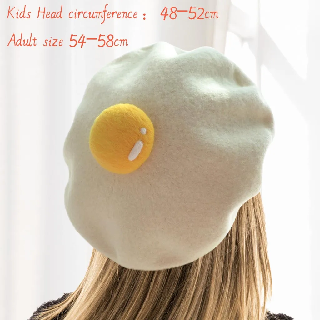 

Berets Caps For Women Winter Matching Family Hat Cute Poached Yolk Girls Wool Beanie Hat апка женская Warm Knitting Fleece