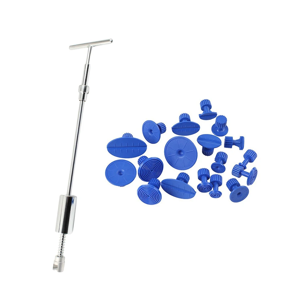 

Paintless Dent Repair Tool Hail Removal T Bar Slide Hammer with 18 Glue Puller Tabs Dent Lifter Hand Tool Set Tool Kit