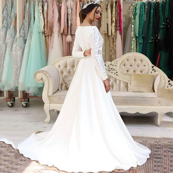XUANDREAM White Moroccan Caftan dress Long Sleeve Islamic Dubai Saudi Arabic Prom Gown for Evening Party Abaya Prom Dress XD-190