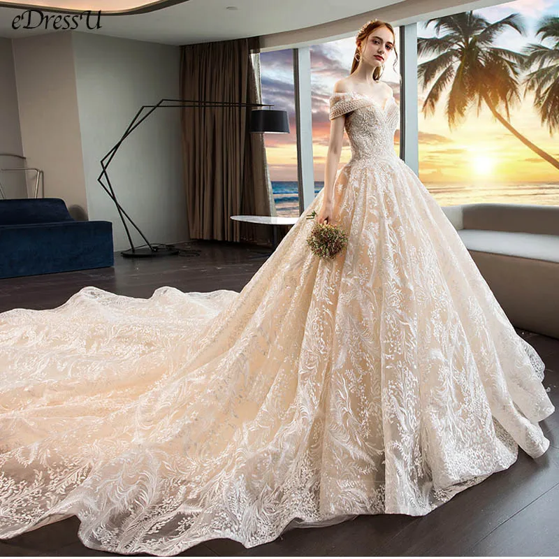 Шампанское Свадебное платье, вырез лодочкой, кружево, Emboridery, свадебное платье, великолепное, Monarch, свадебное платье с корсетом, OY-Y690 - Цвет: Шампанское
