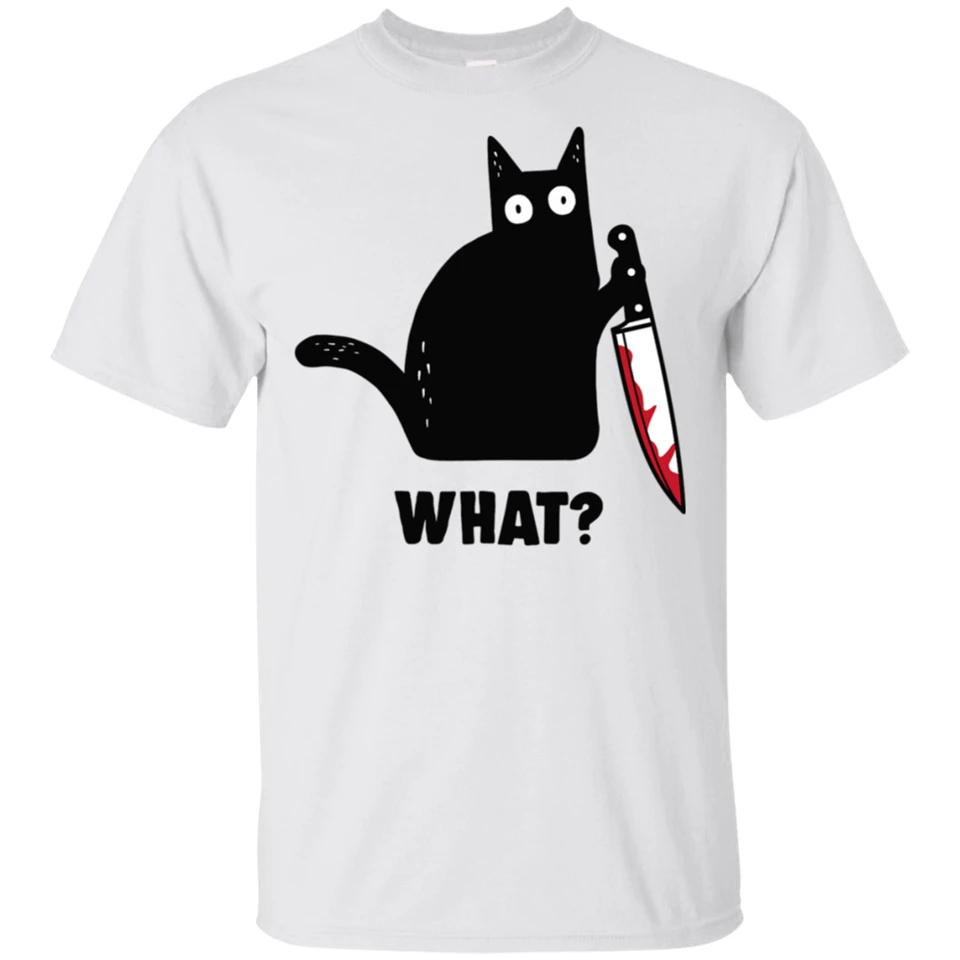 

Men'S Cat What Black Cat Murderous Cat With Knife T-Shirt Size M-3Xl New Fashion Tee Shirt