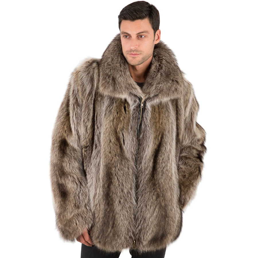 Men's Fur Jacket Natural Raccoon Fur Coat Bomber Jacket Winter Warm