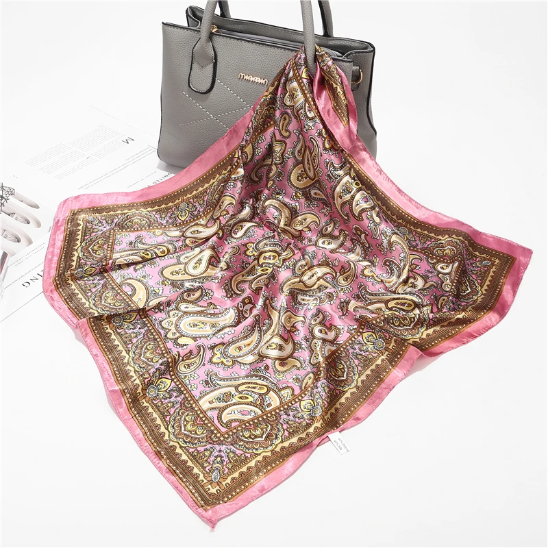

2019 Summer New 60*60cm Women Vintage Square Silk Feel Satin Scarf Skinny Elegant Head Neck Hair Tie Band