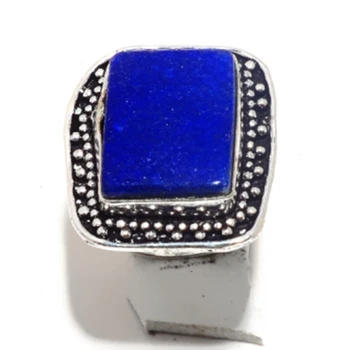 

Genuine Lapis Lazuli Ring Silver Overlay over Copper, Hand Made Women Jewelry gift, R6546