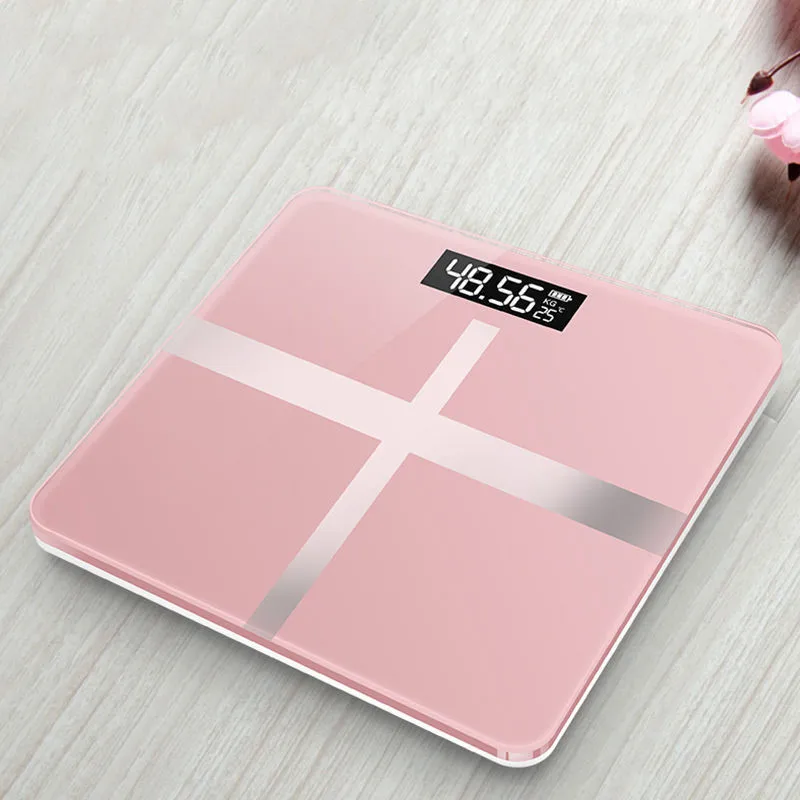 bathroom scale pink Весы для ванной, цифровые электронные умные напольные весы, ЖК-дисплей, индекс тела, цифровые весы, весы, термометр - Color: bathroom scale pink