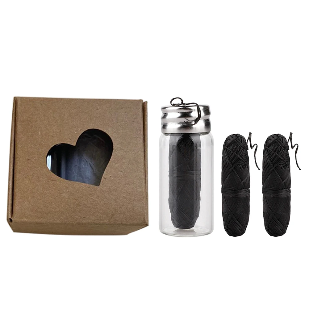 

3 Rolls Portable Biodegradable Bamboo Charcoal Dental Floss glass with Refillable Glass Jar Oral Care Teeth Cleaning Tool