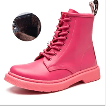 

Women's Fall / Winter Warm White Martin Boots 2019 New Genuine Leather Round Head Lace Up Plush Boots Fashion Casual Snow Boots