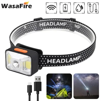 

WasaFire Mini LED Head light XPG+2*COB USB Rechargeable 5-Mode Headlamp Waterproof Hunting Running Fishing HeadLight