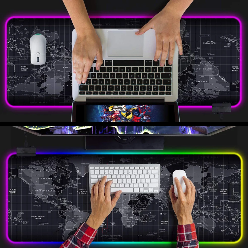 RGB большой игровой коврик для мыши карта мира резиновый нескользящий светодиодный коврик большой коврик для мыши Компьютерная клавиатура Коврик для мыши для игры офиса дома