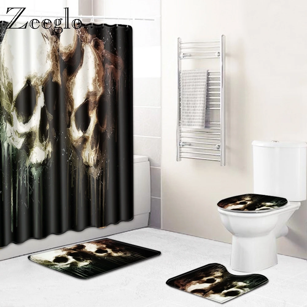 Zeegle Flannel Bath Mat Halloween Bath Mat Set Creative Toilet Mat Washable Shower Rug Toilet Seat Cover Toilet Entrance Doormat