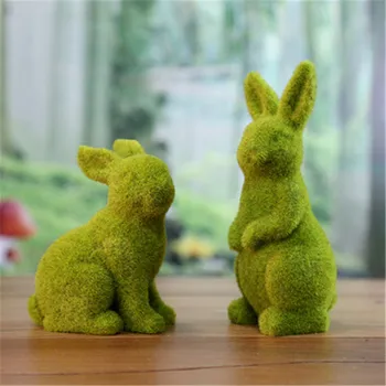 

Simulation Green Flocking Rabbit Resin Statue Show Window Garden Photo Props Creative Living Room Desktop Decor Art&Craft X5061