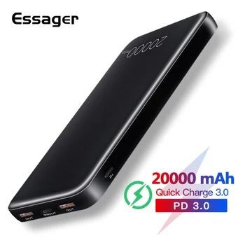 

Essager 20000mAh Power Bank Quick Charge 3.0 USB C PD Fast 20000 mAh Powerbank For Xiaomi Portable Charger External Battery Pack