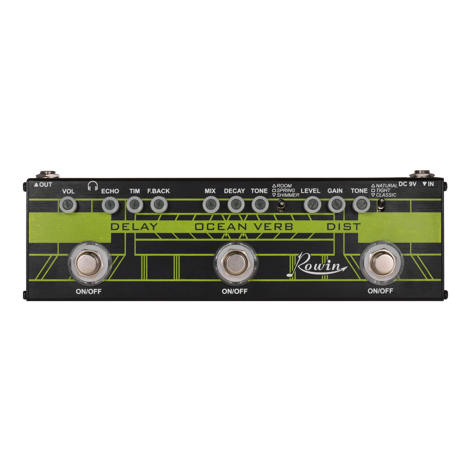 Rowin DAP-1 3-в-1 гитара Мульти для создания спецэффектов задержка+ Океанский глагол+ искажения Алюминий корпус из металлического сплава с Истинной Bypass Функция
