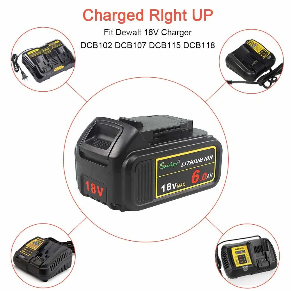 Waitley BCD184 18В 6ач 6000 мАч Сменные литиевые батареи для DeWalt и 20В MAX XR
