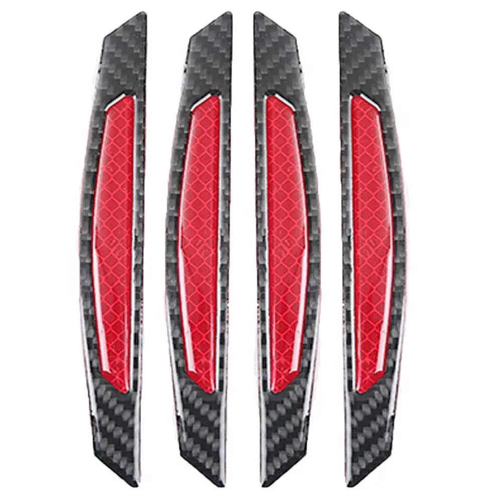 

4pcs 3D Red Reflective Stickers Black Real Carbon Fiber Strips Car Side Door Edge Bumper Anti-Scratch Protection Guards Trim