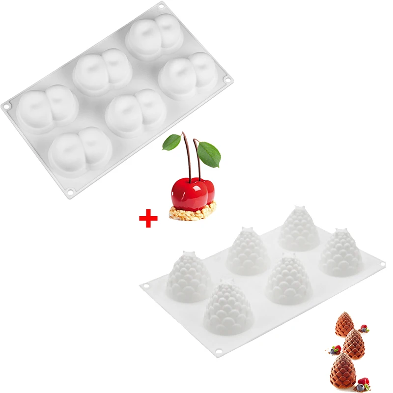 Cherry and Pine Nuts Силиконовая форма для торта в форме фруктов, 3D форма для выпечки, шоколадная выпечка, кексы, противень для выпечки фруктов, яблок, лимона, груши, вишни, Мусса - Цвет: Cherry and Pine Nuts