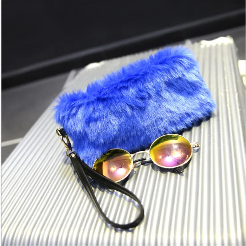 Elegant Ladies Wallet Faux Fur Wedding Party Coin Purse Solid Soft Fashion Design Purses Funny Rectangle Warm Bags | Багаж и сумки