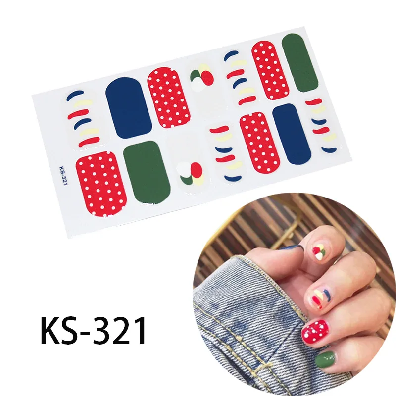 14 стикеров/листов, Модные цветные наклейки для ногтей, французский стиль, полное покрытие для ногтей, наклейки для ногтей, решетчатые элементы, художественный дизайн, Прямая поставка - Цвет: KS-321