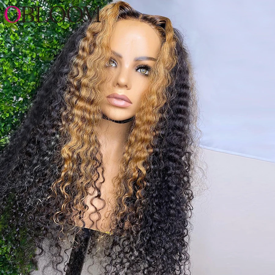 28 in Highlight Ombre Deep Wave Lace Frontal Wig Water Wave Human Hair Wigs Preplucked Brazilian Hair Wigs For Women Baby Hair