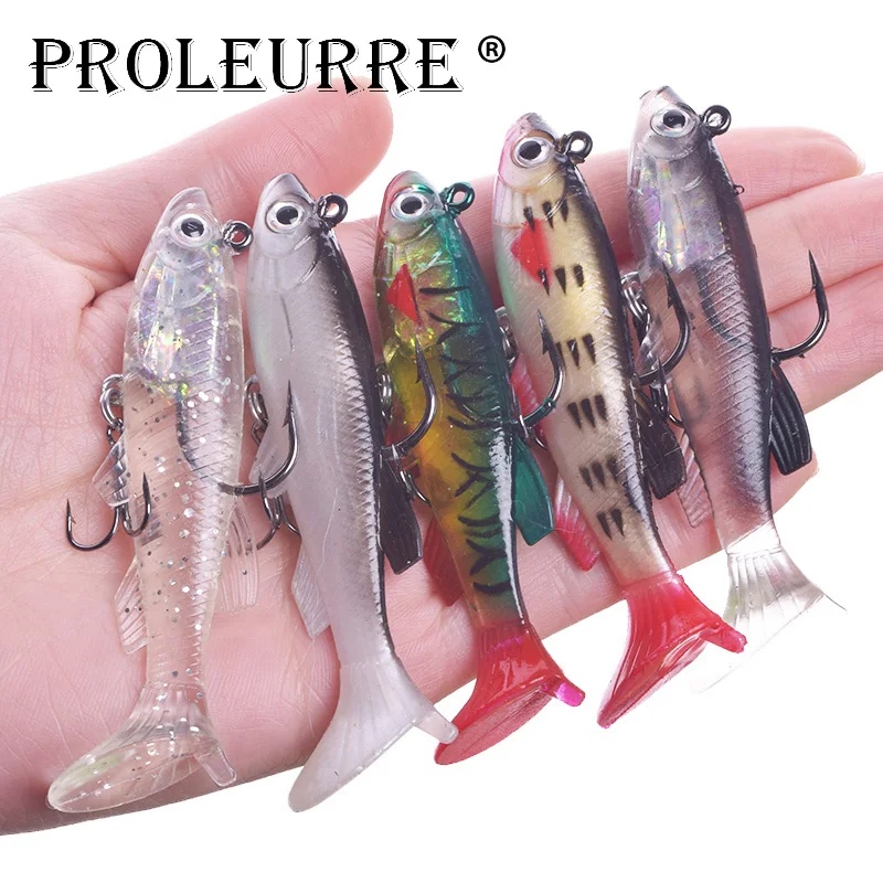 5pcs Artificial Glow Shrimp Fishing Lures Soft Jointed Lead Head Swim Bait Hooks