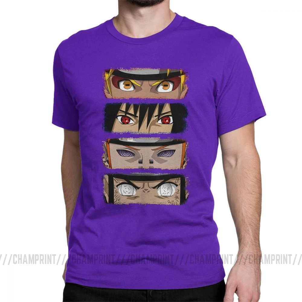 Ninja Eyes Мужская футболка футболки с Наруто Акацуки Пейн Япония уличная одежда с мотивами из аниме Харадзюку Забавные футболки хлопок Летние топы - Цвет: Фиолетовый