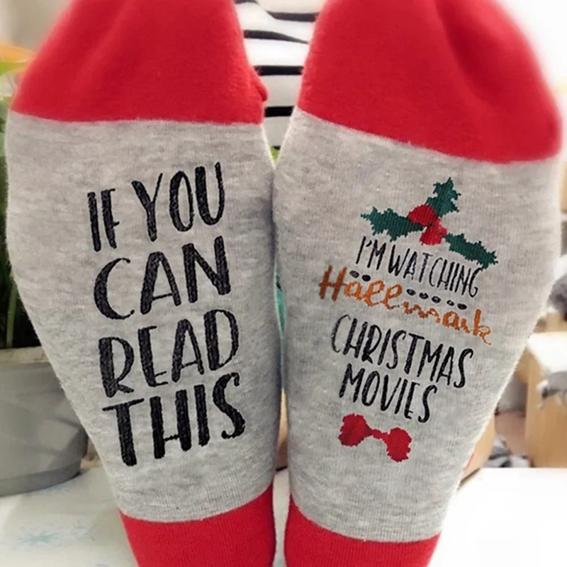 Рождественские носки, если вы можете прочесть это, я смотрите рождественские фильмы, носки для женщин и мужчин, осенние зимние короткие носки - Цвет: SK1493RD