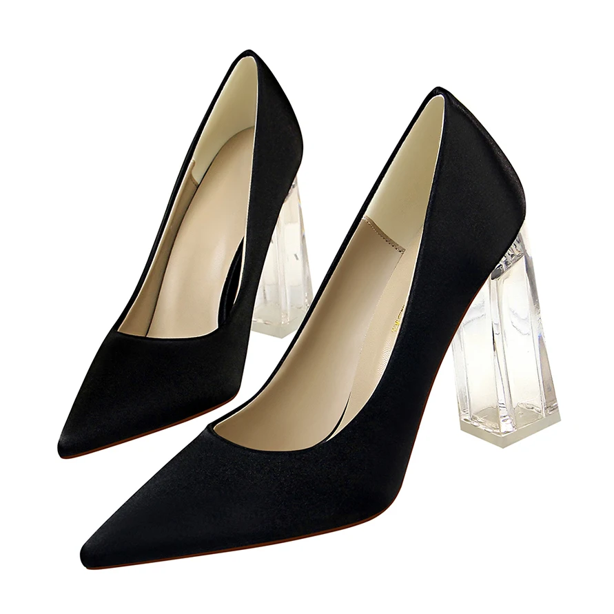 satin chunky heels