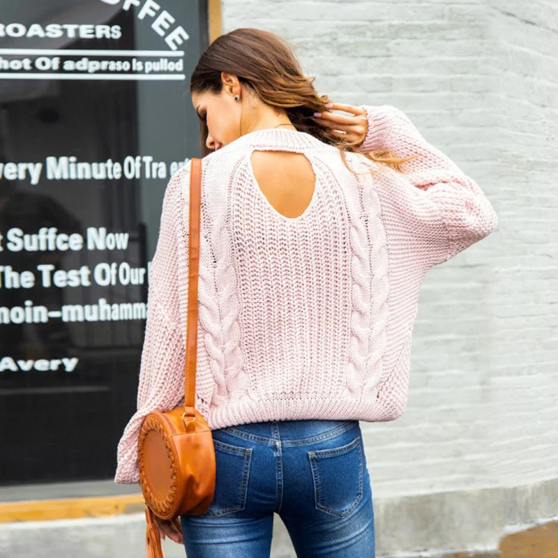 Women's winter sweaterAmazon new solid color twist round neck pullover sweater lazy wind loose long-sleeved sweater women