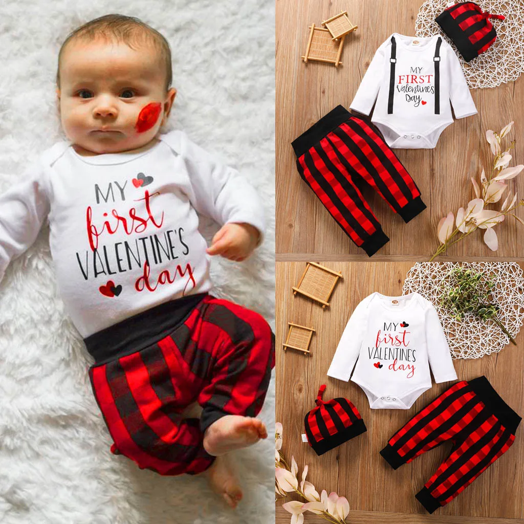 Детская одежда для новорожденных «My 1st Valentine's Day»; теплый комбинезон с длинными рукавами и принтом сердца для маленьких мальчиков; клетчатые штаны; Niemowle