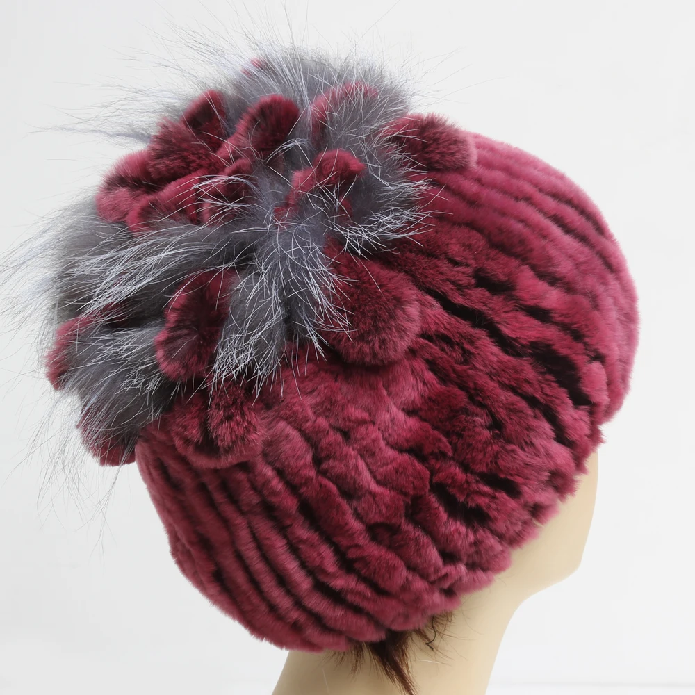 Зимняя женская шапка из натурального меха, хорошая эластичная вязаная шапка из меха кролика Рекс, женские теплые толстые мягкие шапки из меха кролика рекс