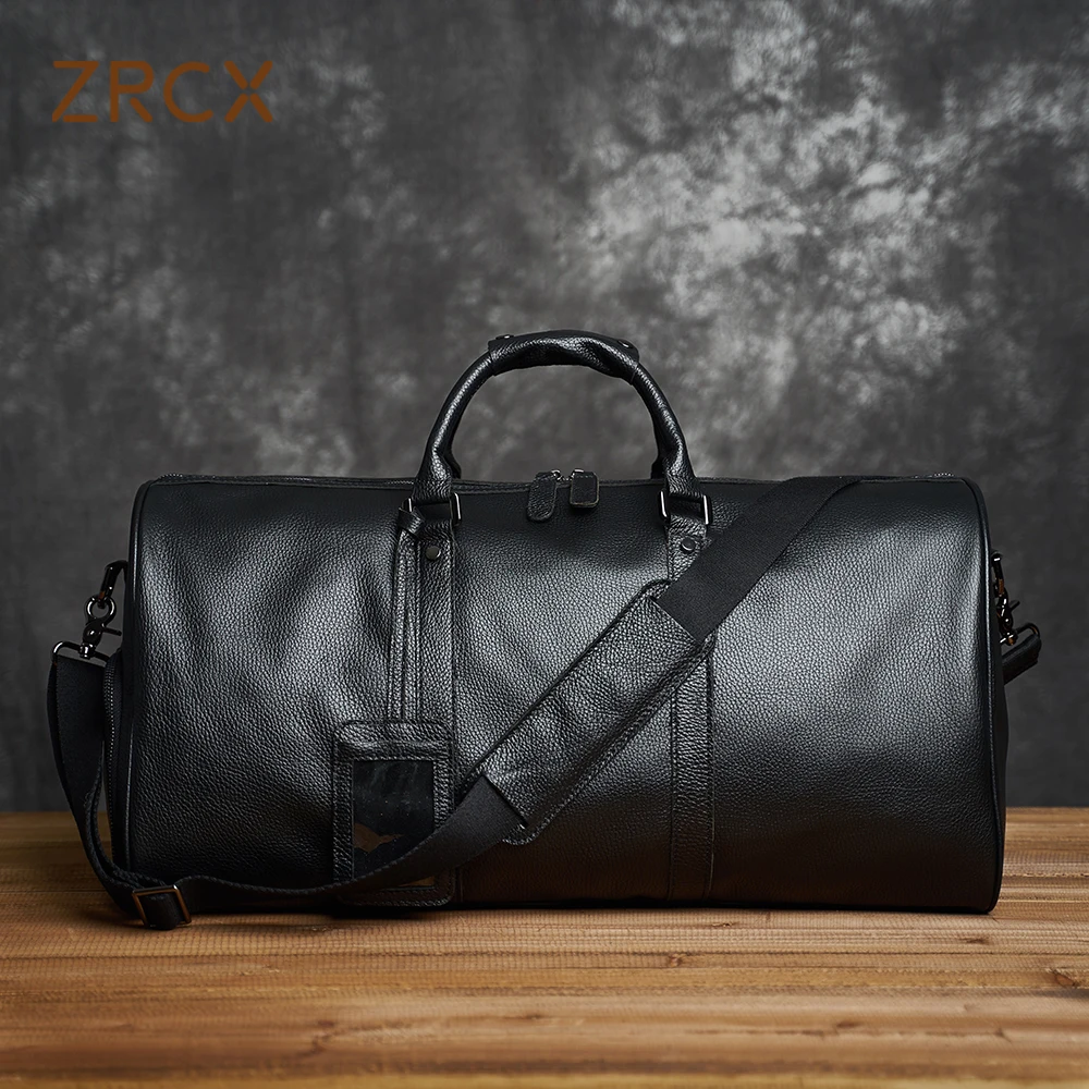 ZRCX Genuine Leather Men Women Travel Bag Soft Real Leather Cowhide Carry Hand Luggage Bags Travel Shoulder Bag Weekend travel bags