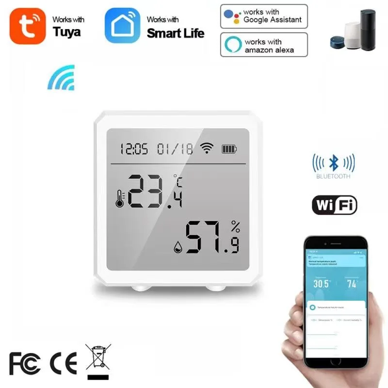 Wireless Wifi Tuya Smart Home Temperature Sensor Humidity Detector APP Real time Monitor Voice