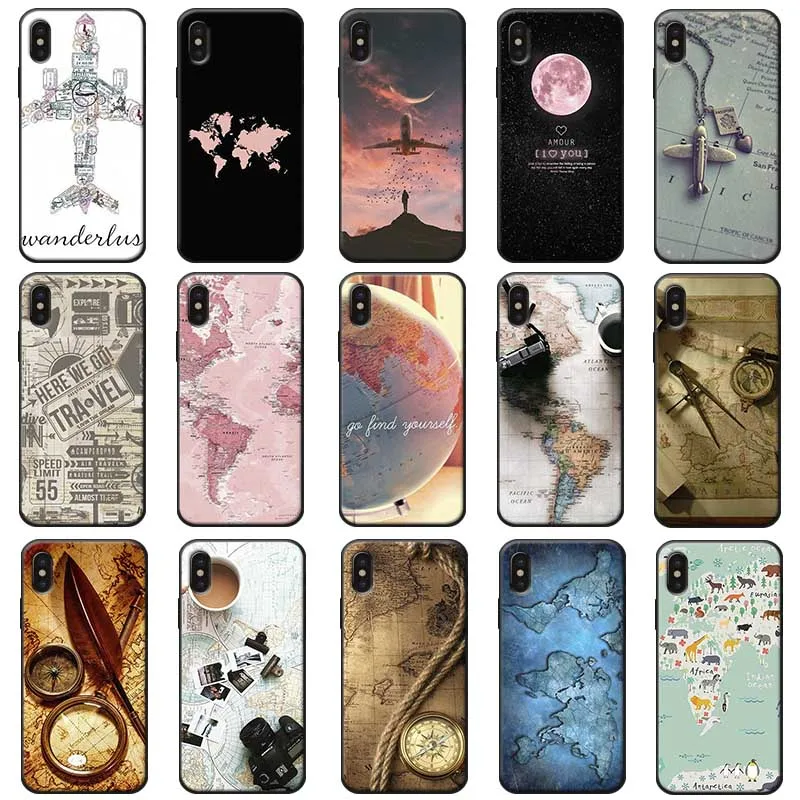 World Map Travel phone Plans Soft Silicone Phone Case for iPhone X XS MAX XR 7 8 6 6S plus 5S SE |